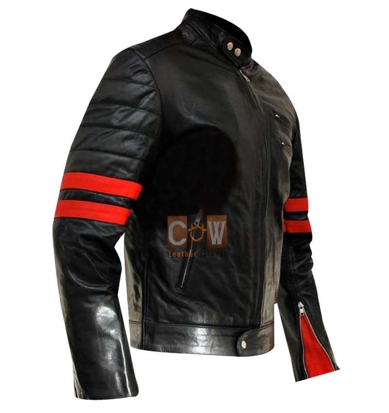 Fight Club Brad Pitt Black Jacket with Red Stripes