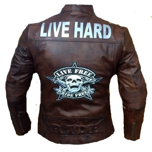 Brown Mens Vintage Biker Retro Motorcycle Leather Jacket