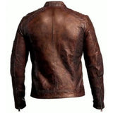 Mens Vintage Biker Motorcycle Distressed Brown Cafe Racer Genuine Leather Jacket