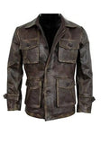 Menâ€™s Stylish Cafe Racer Biker Real Leather Distressed Brown Leather Jacket