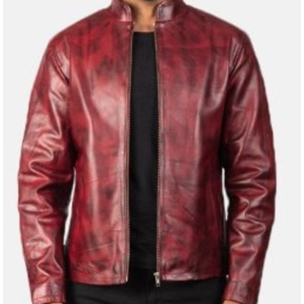 Distressed Burgundy Leather Jacket