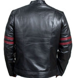 Fight Club Retro Hybrid Mayhem Red Stripe Black Mens Leather Jacket