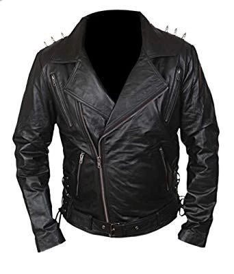 Ghost Rider Leather Jacket with Spikes and Skull