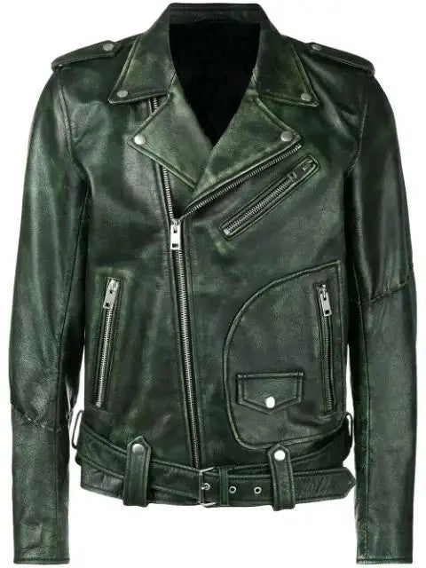 Green Motorcycle Brando Style Vintage Leather Jacket