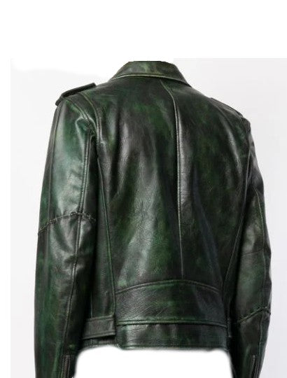 Green Motorcycle Brando Style Vintage Leather Jacket