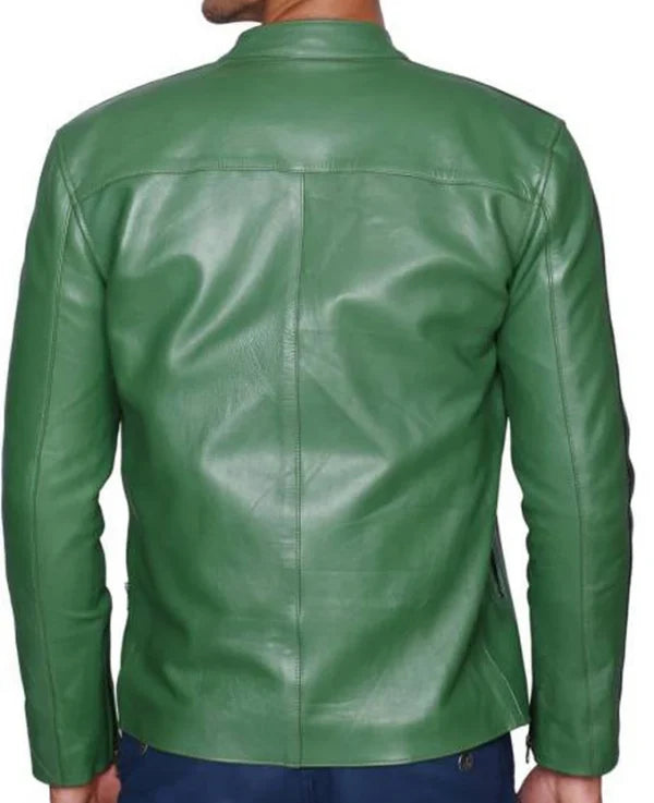 Green Motorcycle Jacket With Black stripe For Men