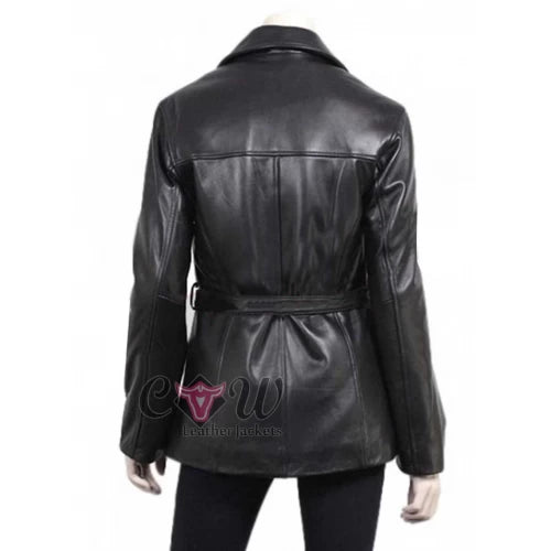 Ladies Slim Fit Black Leather Blazer