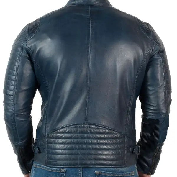 Leather Vintage Jacket Blue For Men