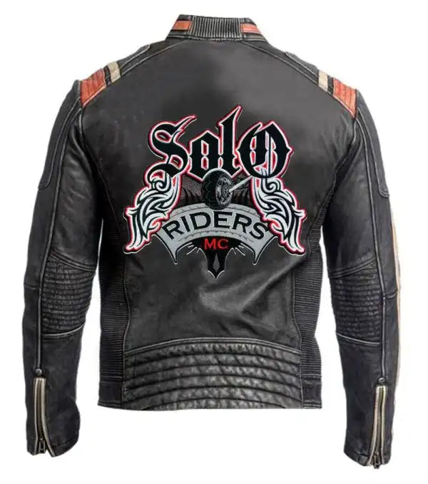 MENS VINTAGE SOLO RIDER LEATHER JACKET BLACK BIKER