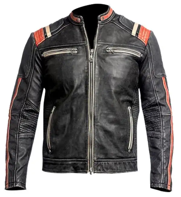 MENS VINTAGE SOLO RIDER LEATHER JACKET BLACK BIKER