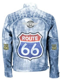 Men Blue Vintage Motorcycle Distressed Route 66 Leather Jacket