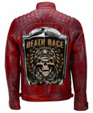 Men Red Death Race Cafe Racer Vintage Style Motorcycle Biker Real Leather