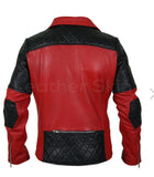 Men Red Genuine Leather Jacket With Black Diamond