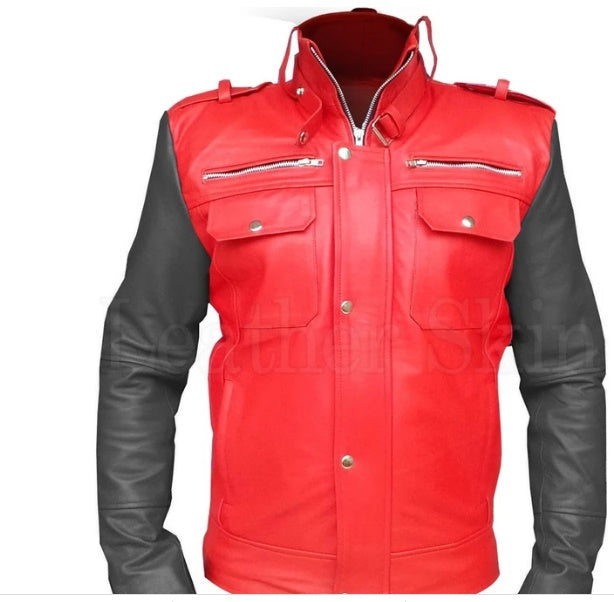 Men Red Genuine Leather Jacket
