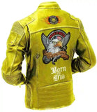 Men Yellow Vintage Biker Cafe Racer American Eagle Leather Jacket