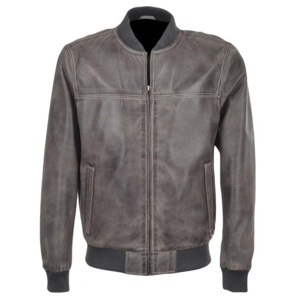 Mens Biker Moto distressed Brown Bomber leather jacket