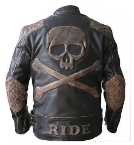Men’s Biker Vintage Moto Distressed Black Retro Rider Leather Jacket With Skull