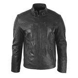 Men’s Biker Vintage Motorcycle Black Cafe Racer Leather Jacket with Skull NEW
