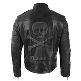 Men’s Biker Vintage Motorcycle Black Cafe Racer Leather Jacket with Skull NEW