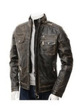Men’s Biker Vintage Motorcycle Distressed Retro Rider Leather Jacket