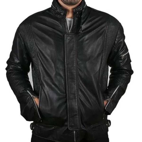 Men’s Black Biker Motorcycle Daft Punk Genuine Leather Jacket