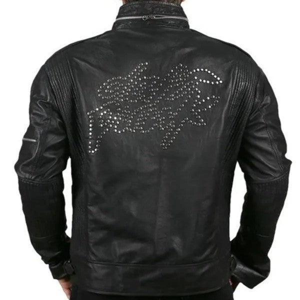 Men’s Black Biker Motorcycle Daft Punk Genuine Leather Jacket