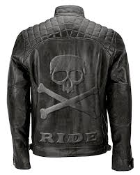 Men’s Black Biker Quilted Vintage Motorcycle Racer Leather Jacket With Skull