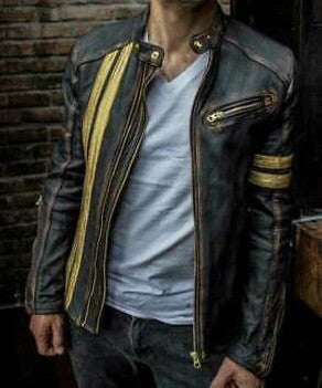 Buy Distressed Black Motorcycle Cafe Racer Leather Jacket