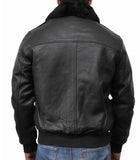 Mens Black Bomber Leather Jacket With Fur Collar