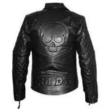 Men’s Black Classic Diamond Biker Motorcycle Quilted Leather Jacket With Skull
