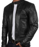 Men’s Black Slim fit Biker Motorcycle Vintage Cafe Racer Genuine Leather Jacket