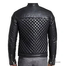 Men’s Black Slim fit Biker Vintage Motorcycle Quilted Genuine Leather Jacket