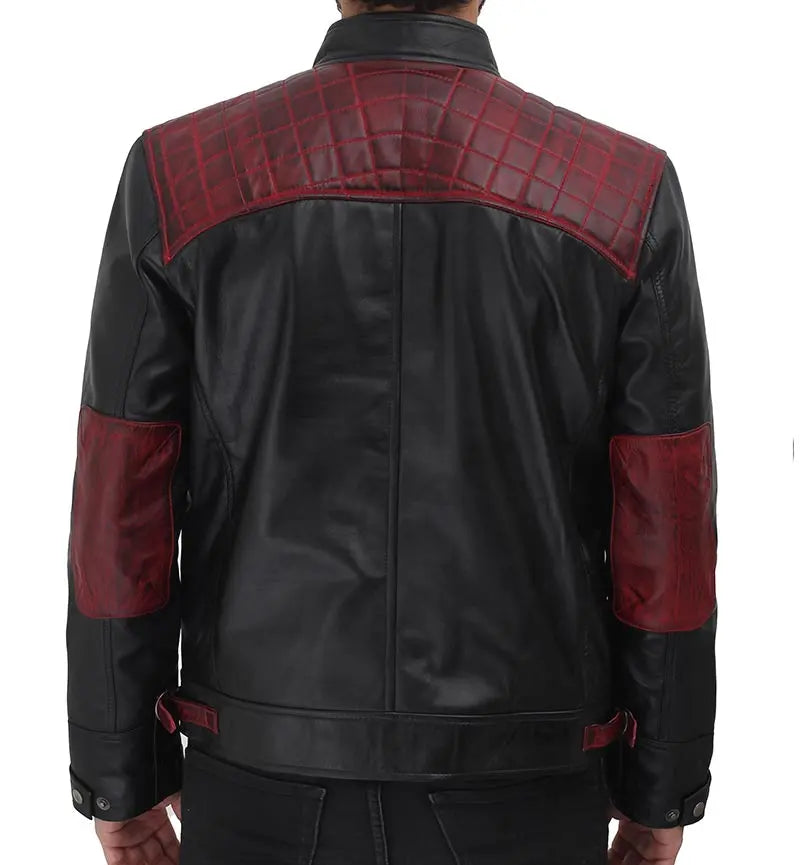 Mens Black and Maroon Cafe Racer Leather Jacket