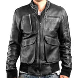 Men’s Bomber Distressed Black Retro Biker Motorcycle Genuine Leather Jacket NEW