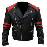 Men’s Brando Classic Biker Red and Black Vintage Motorcycle Real Leather Jacket