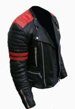 Men’s Brando Classic Biker Red and Black Vintage Motorcycle Real Leather Jacket