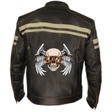 Mens Biker Motorcycle Brown And White Leather Jacket