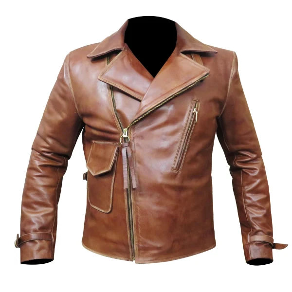 Mens Brown Vintage Biker Retro Motorcycle Leather Jacket