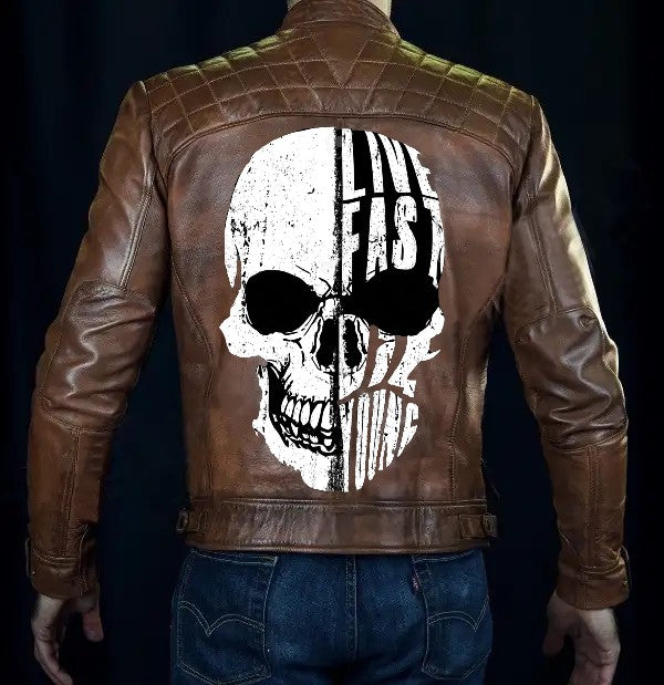 Cafe Racer Brown Jacket With Skull