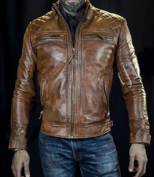 Cafe Racer Brown Jacket With Skull