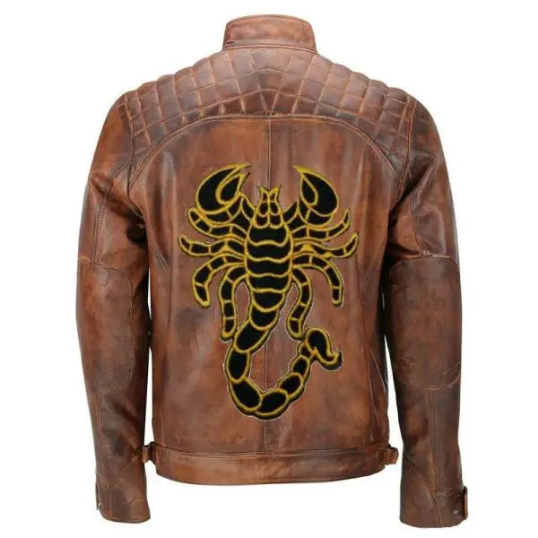 Mens Cafe Racer Brown Scorpion Motorcycle Biker Leather Jacket