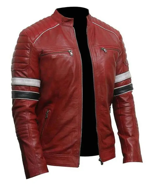 Men’s Classic Biker Vintage Motorcycle Cafe Racer 100% Genuine Leather Jacket