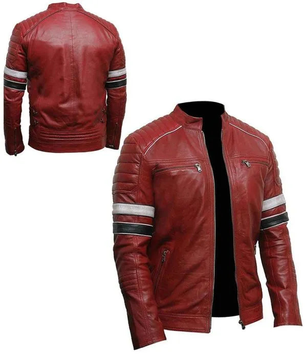 Men’s Classic Biker Vintage Motorcycle Cafe Racer 100% Genuine Leather Jacket