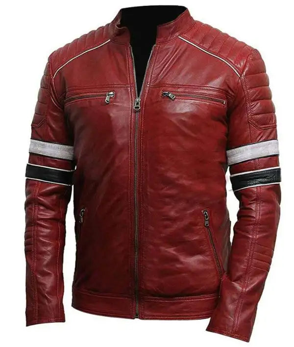 Men’s Classic Biker Vintage Motorcycle Cafe Racer 100% Genuine Leather Jacket