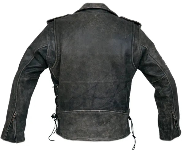Mens Distressed Leather Marlon Brando Belted Biker Motorcycle Jacket