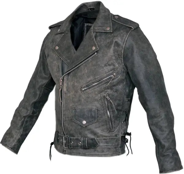 Mens Distressed Leather Marlon Brando Belted Biker Motorcycle Jacket