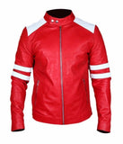 Men’s Fight Club Retro Mayhem Red Genuine Leather Jacket White Stripes
