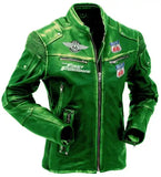 Mens Green Vintage Biker Motorcycle Distressed Leather Jacket Route 66