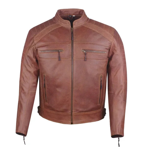 Men’s Heavy-Duty Vintage Brown Leather Motorcycle Cafe Racer Jacket