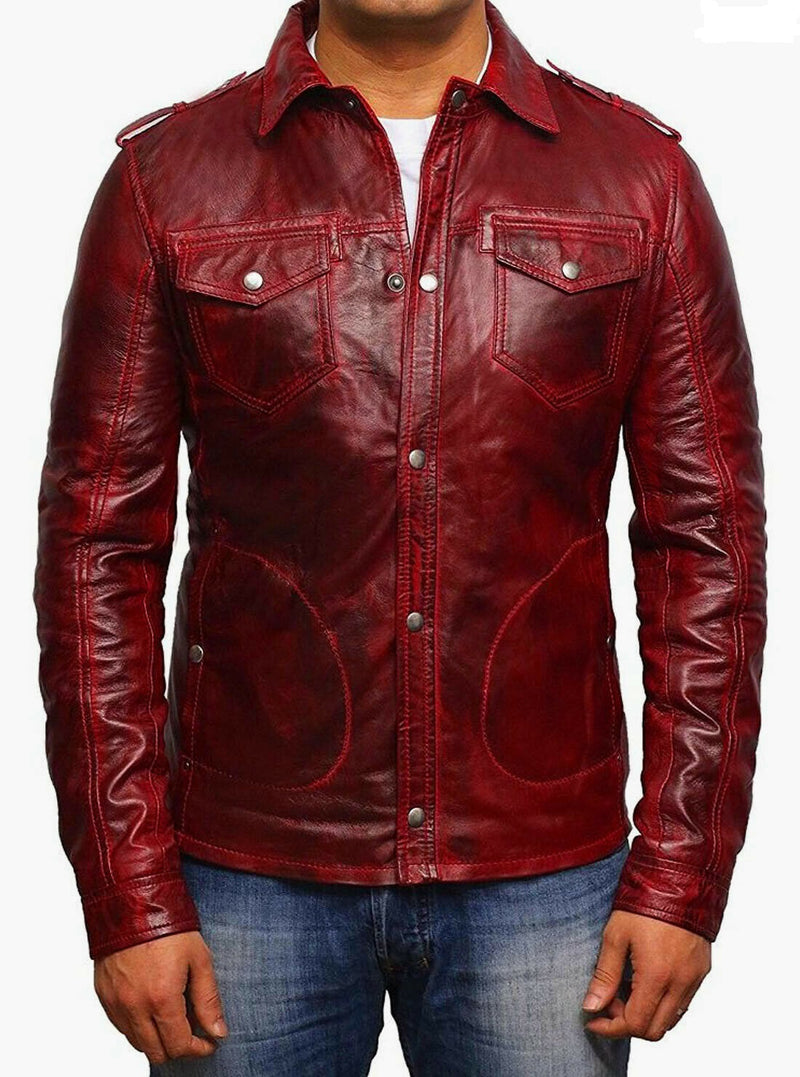 Men Casual Smart Biker Motorcycle Cafe Racer Genuine Leather Jacket